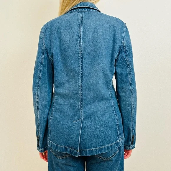 Ralph Lauren Casual Blue Cotton Denim One Button Notch Collar Blazer Jacket - Picture 11 of 16